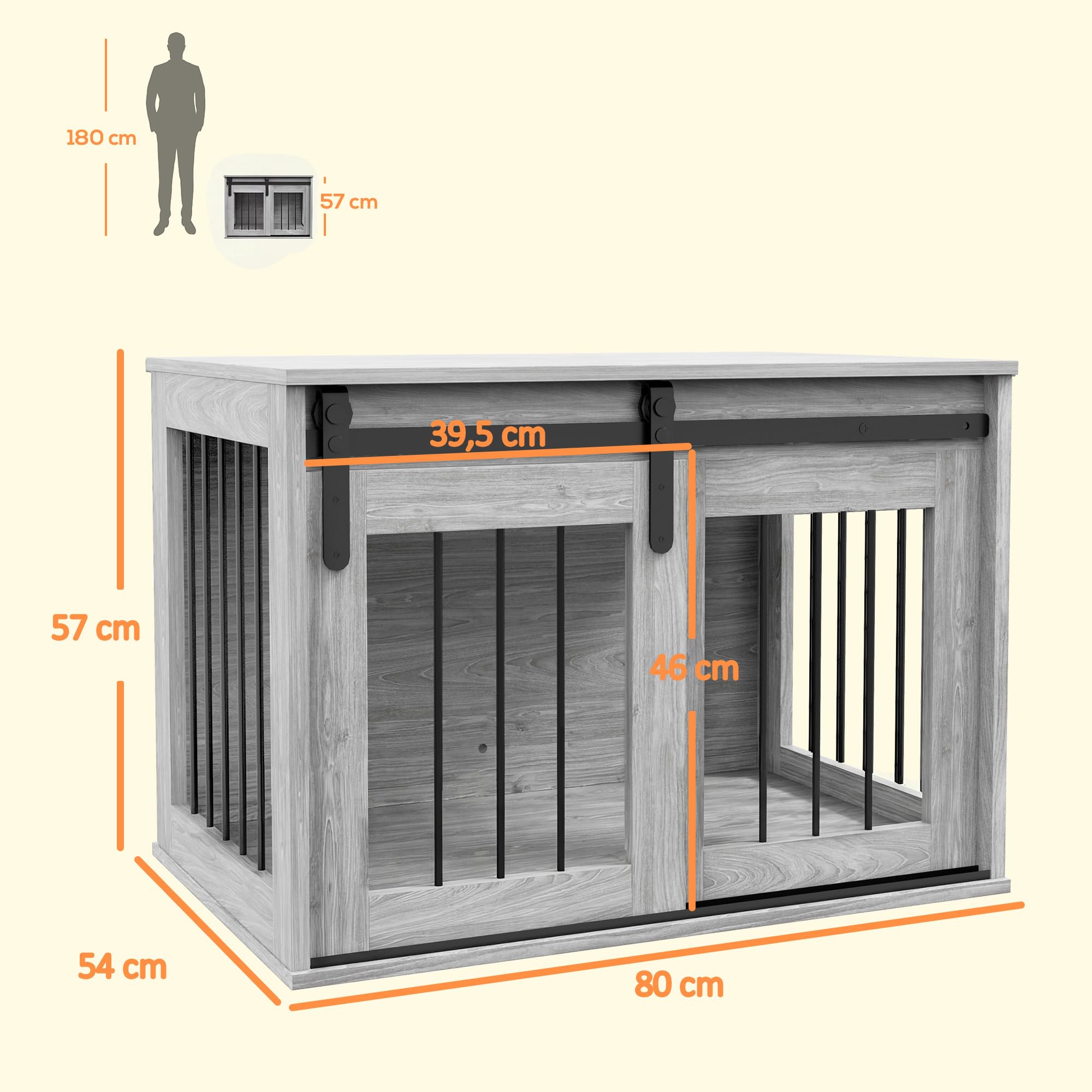 PawHut Hundebox für Hunde und andere Haustiere, Innenkäfig, 1 Schiebetür, Beistelltisch, Metall in Holzoptik, Maße: 57 H x 80 L x 54 B cm