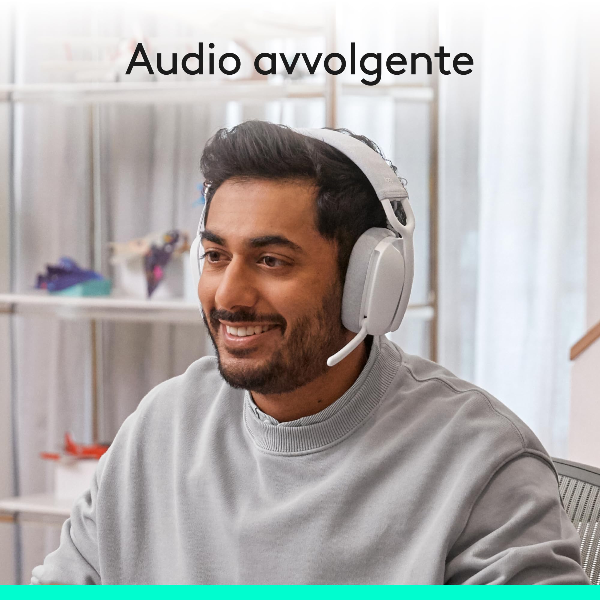 Logitech Zone Vibe 100 Cuffie Wireless Over-Ear Leggere con Microfono con Eliminazione del Rumore, Auricolare Bluetooth Multipoint, Compatibile con Teams, Google Meet, Zoom, Mac/PC - Bianco