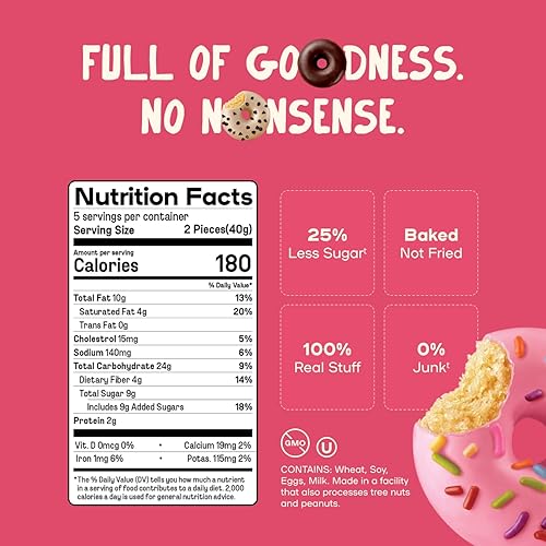 Miniatura 2 de Donutful Mini Donas Bañadas con Chispas Rosas  Horneadas No Fritas, Menos Azúcar, Nada Artificial, Sin OGM, Paquetes de Aperitivos Envueltos