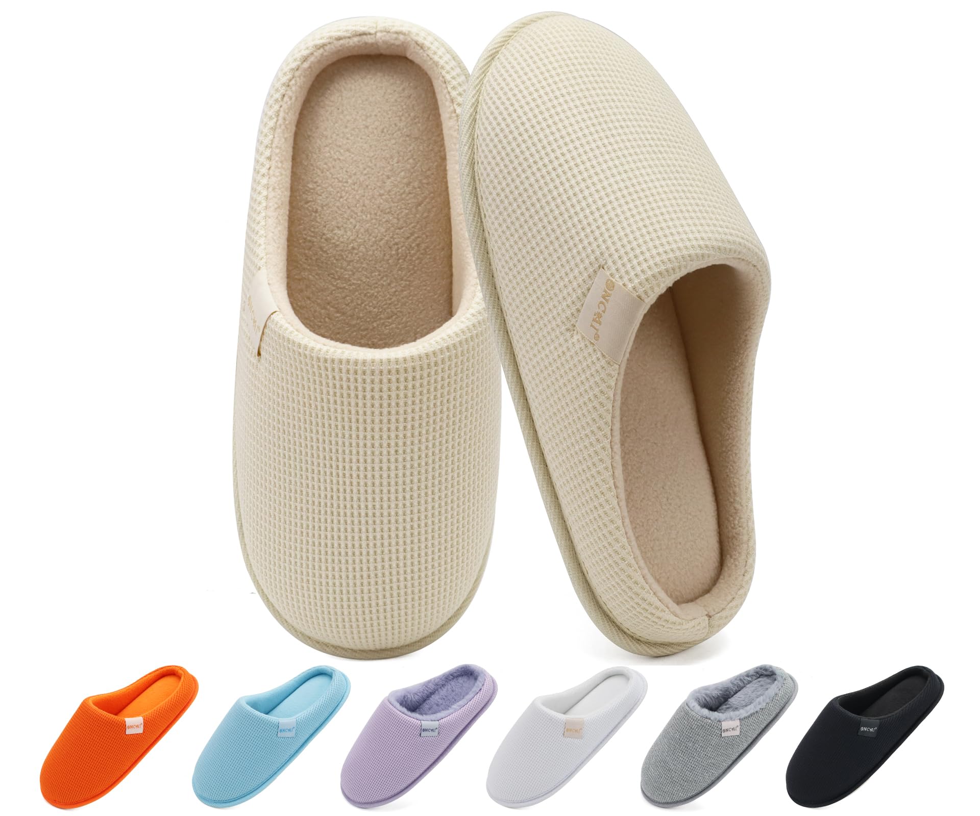 ONCAI Damen Hausschuhe mit Memory Foam Waffel Oberteil Winter Warme Pantoffeln Damen Bequem Leichte Rutschfeste Haus Indoor Slide Slippers Schuhe Größe EU 36-43