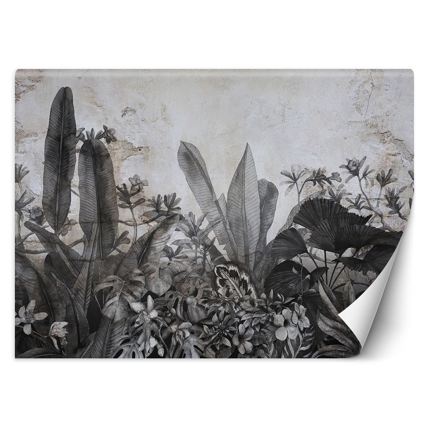 Feeby Fototapeta Flizelinowa Abstrakcja Mur Rośliny 368x254 cm Szary Tapeta XXL Dekroacja Ścienna Sypialnia Pokój Dzienny Biuro Kuchnia Korytarz Pokój Dziecka Motyw Florystyczny Egzotyka