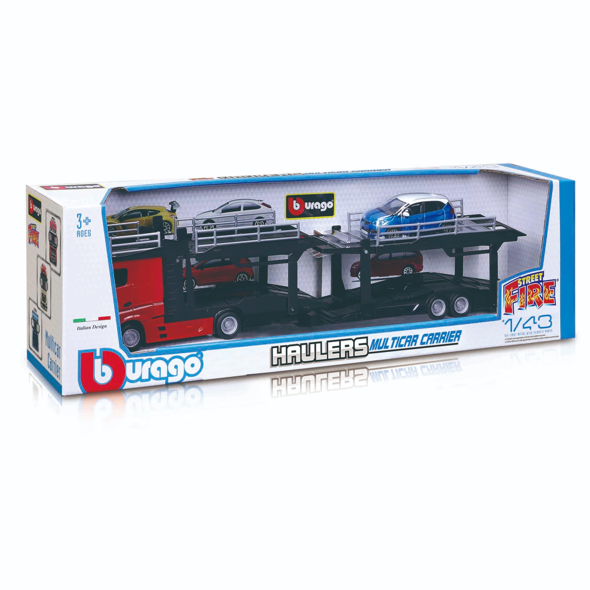 BBURAGO Camion Bisarca con Auto Bburago - Modellino Realistico Camion con auto in Scala 1:43 (Scelta Casuale tra i Modelli Disponibili), Licenza Ufficiale, Età consigliata 3+ Anni