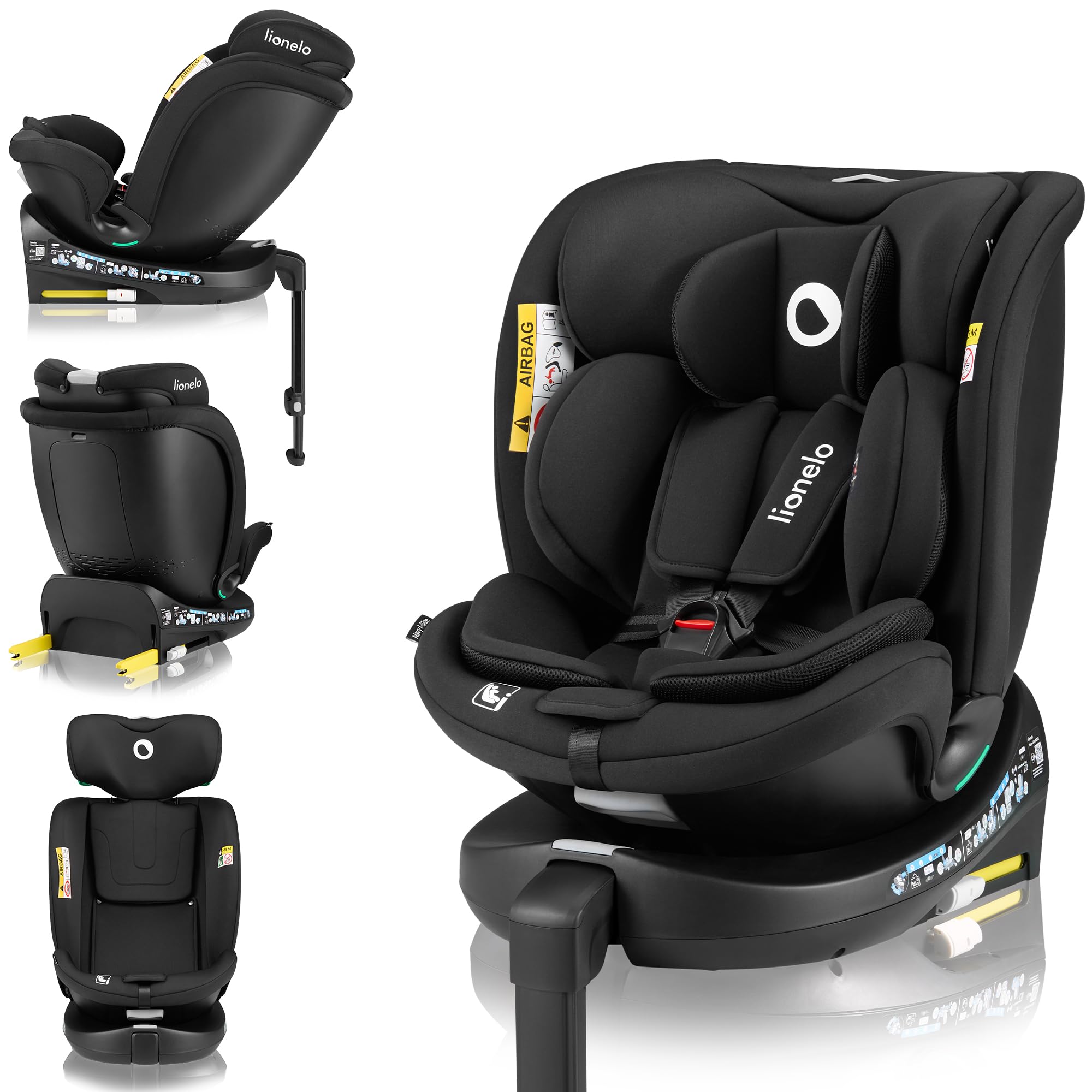 LIONELO Seggiolino Auto NAVY i-Size con ISOFIX, Girevole a 360° e Reclinabile, Bambini 40–150 cm (0–12 anni), Fronte e Retro Marcia, Piede di Supporto, Poggiatesta 11 Livelli, Ventilato e Comodo