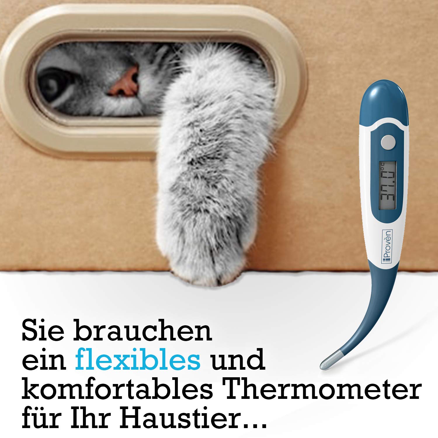 iProvèn DT-K117A Digital Pet Thermometer with a cat's paw reaching out
