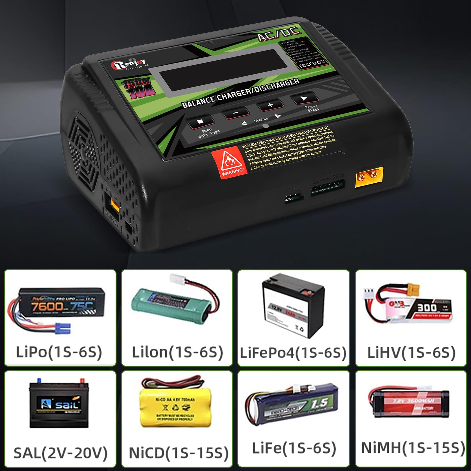 Cargador de batería Lipo 1S-6S, cargador de coche RC de 150 W, cargador Lipo de 10 A, cargador de equilibrio de carga rápida, cargador inteligente para batería LiPo/Li-ion/Life (1-6s) NiMH/NiCd