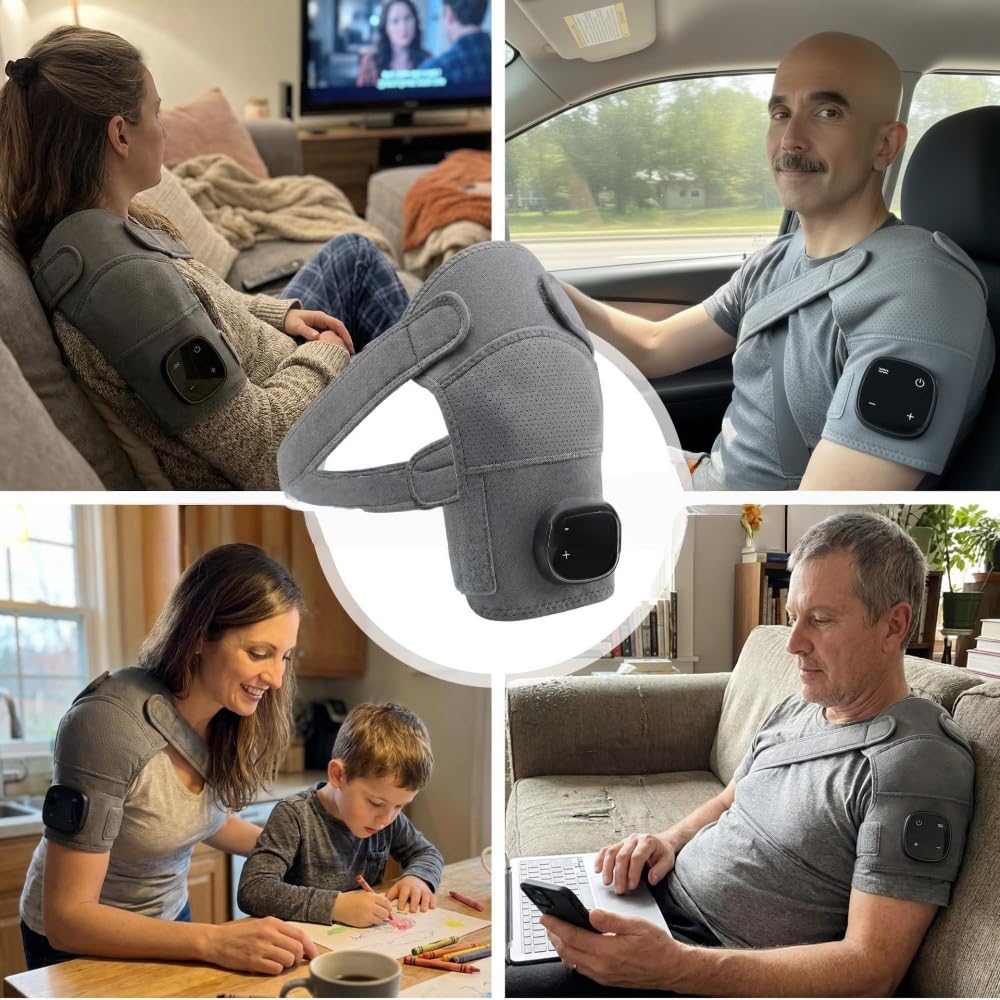 Hewelth ReliefChain Therapy Device massaggiatore per spalle triple method, 5 Livelli di Riscaldamento, 3 Modalità di Vibrazione, Ricaricabile Per Uomini e Donne