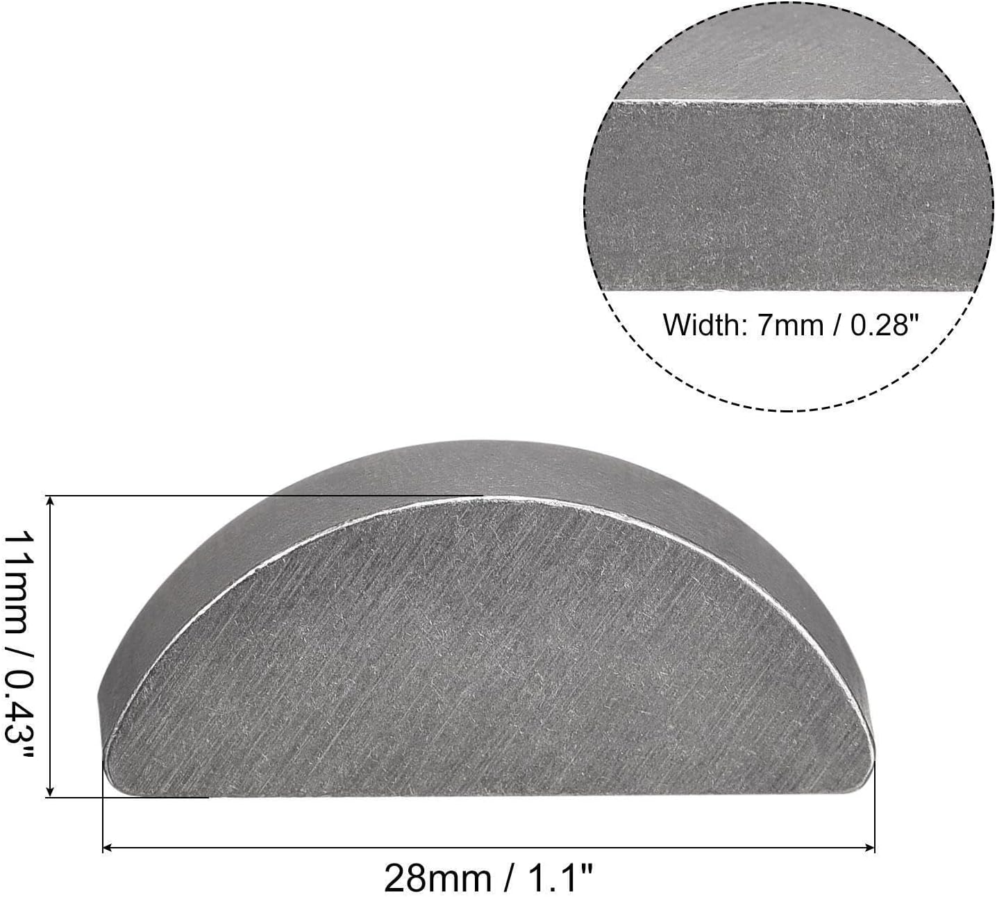 Tool Parts and Accessories Woodruff Keys 25pcs Steel 7mm Width X 11mm Height X 28mm Diameter (#CN-140824-15626)