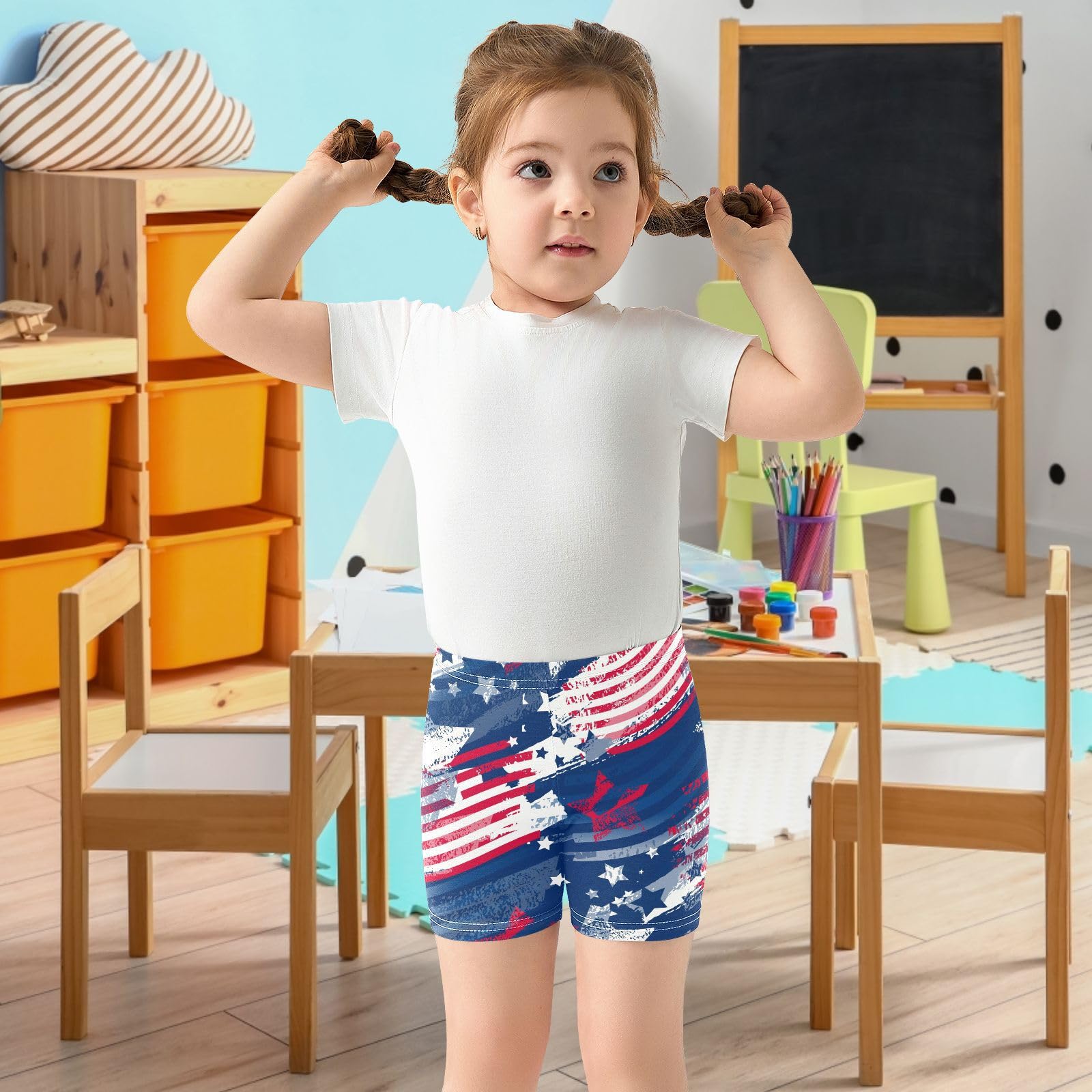 Dallonan Girls Dance Shorts, Toddler Biker Shorts Cartwheel Under Dress Blue Flag Kids Biking Clothes 4-10Y