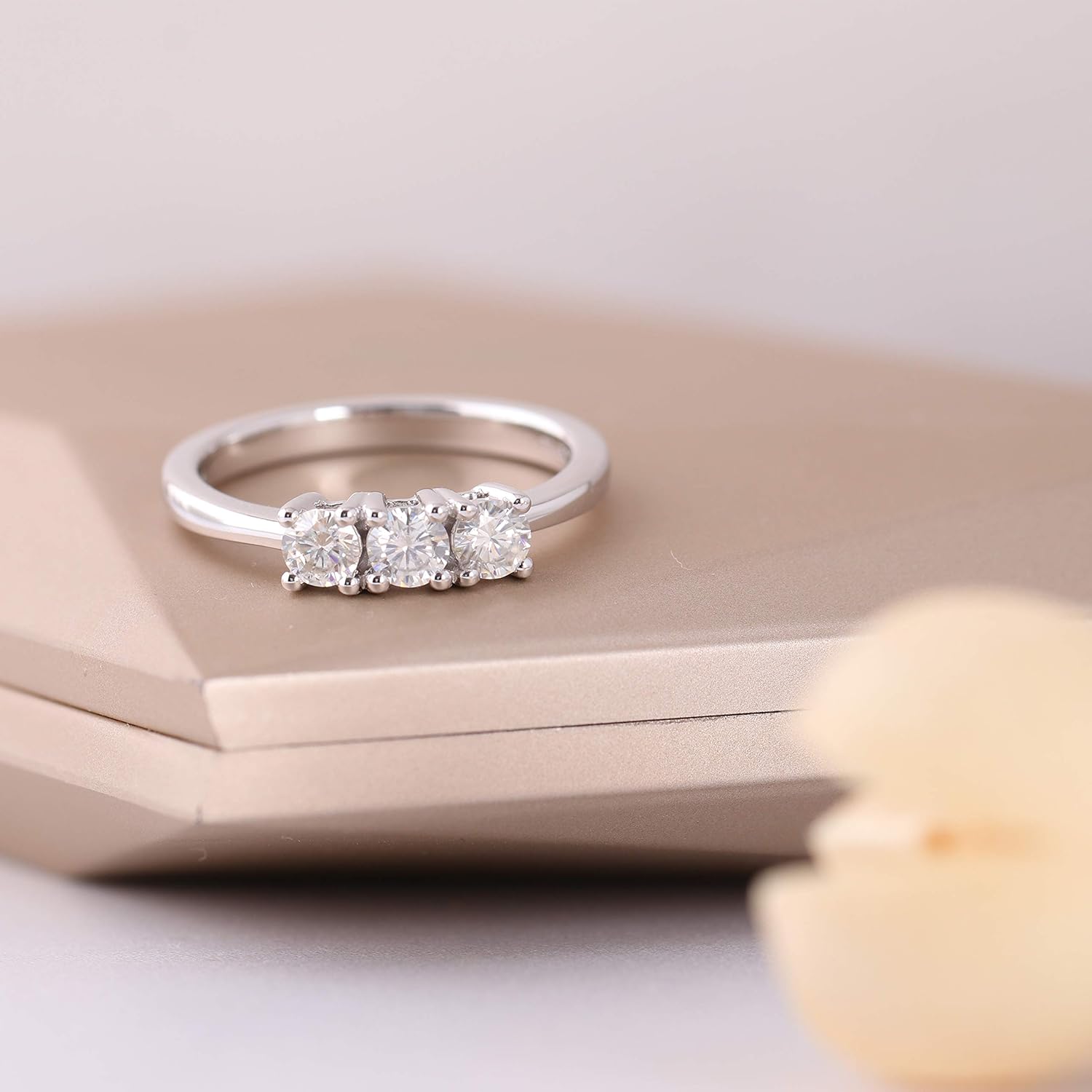 DovEggs Three Stone Moissanite Wedding Band Half Eternity Band for Women 0.45ct 3.5mm G-H-I Color Cut Moissanite Half Eternity Anniversary Promise Engagement Ring for Women