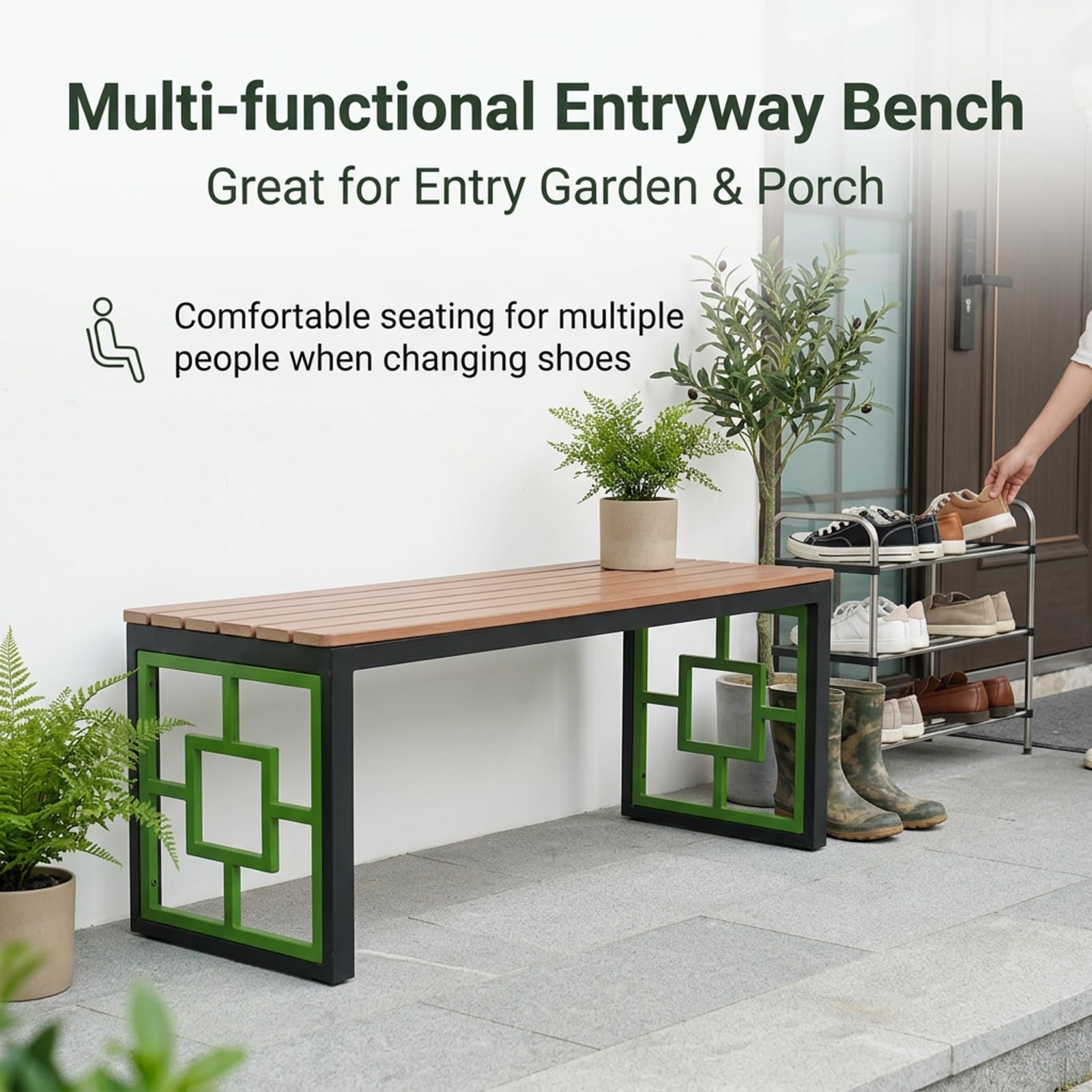 Banco Jardin Exterior 2 Plazas de Madera Sintética Polywood | Banco de Jardin con Estructura Galvanizada de Doble Tubo Cuadrado, Terraza, Balcón, Porche(Rosso,150x40x45cm)