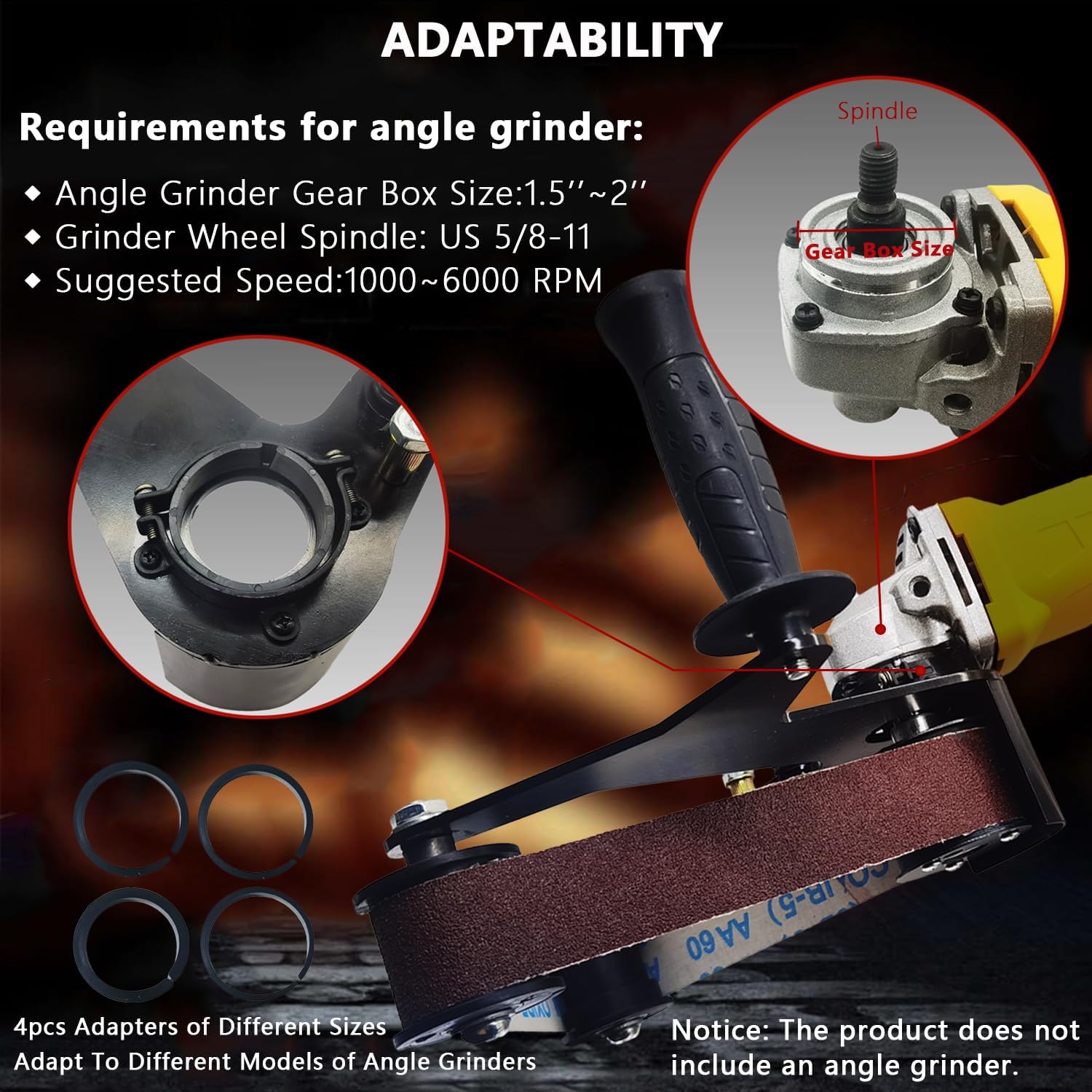 Belt Sander Adapter for Angle Grinder,Pipe Tube Polishing Sanding Attachment, US 5/8-11 Thread,Professional Polishing Tool for Metal Rust Removal, Woodworking (20Pcs Belts).