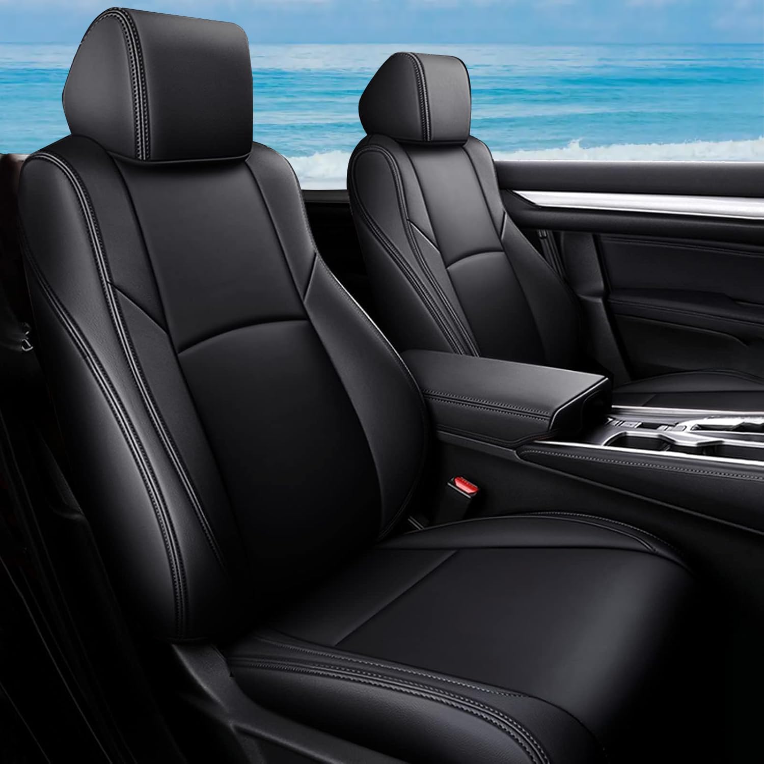 TTX LIGHTING Custom Fit Seat Covers for Honda Accord LX?2018 2019 2020 2021 2022 Faux Leather Full Set Compatible Airbag Car Seat Protector Rear Seat Solid Folding Backrest Black