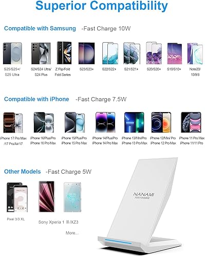 Miniatura 26 de Cargador inalámbrico de carga rápida, NANAMI Qi soporte de carga para Samsung S7, S7 Edge, Note 5, S6 Edge Plus y todos los dispositivos Qi