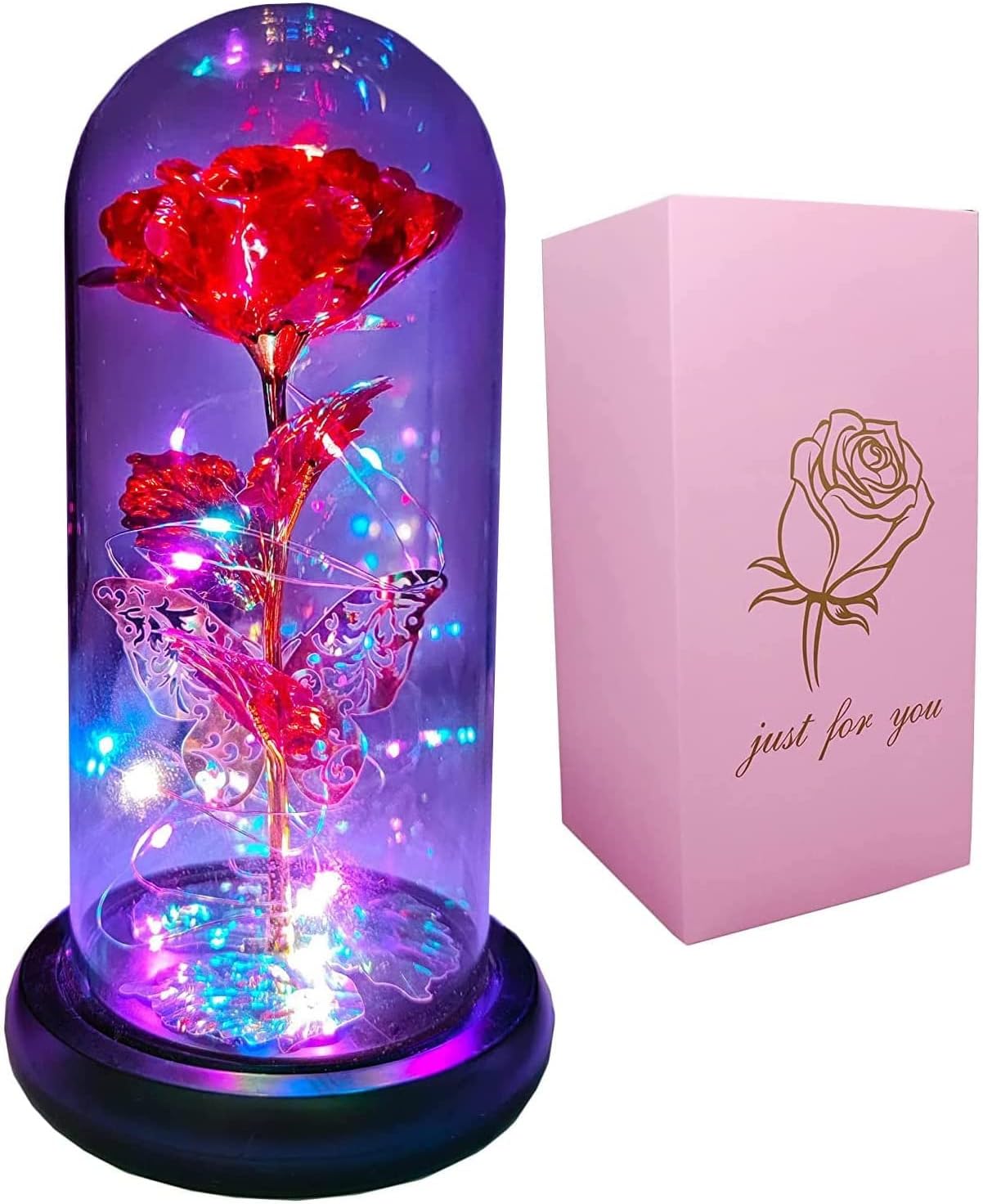 AUSAYE Christmas Rose Gifts for Her, Mom,Women Gift Birthday Valentines Day Gifts Colorful Red Preserved Rose Gift Flower Roses, Last Forever Rose in Glass Dome,Red Rose Gift