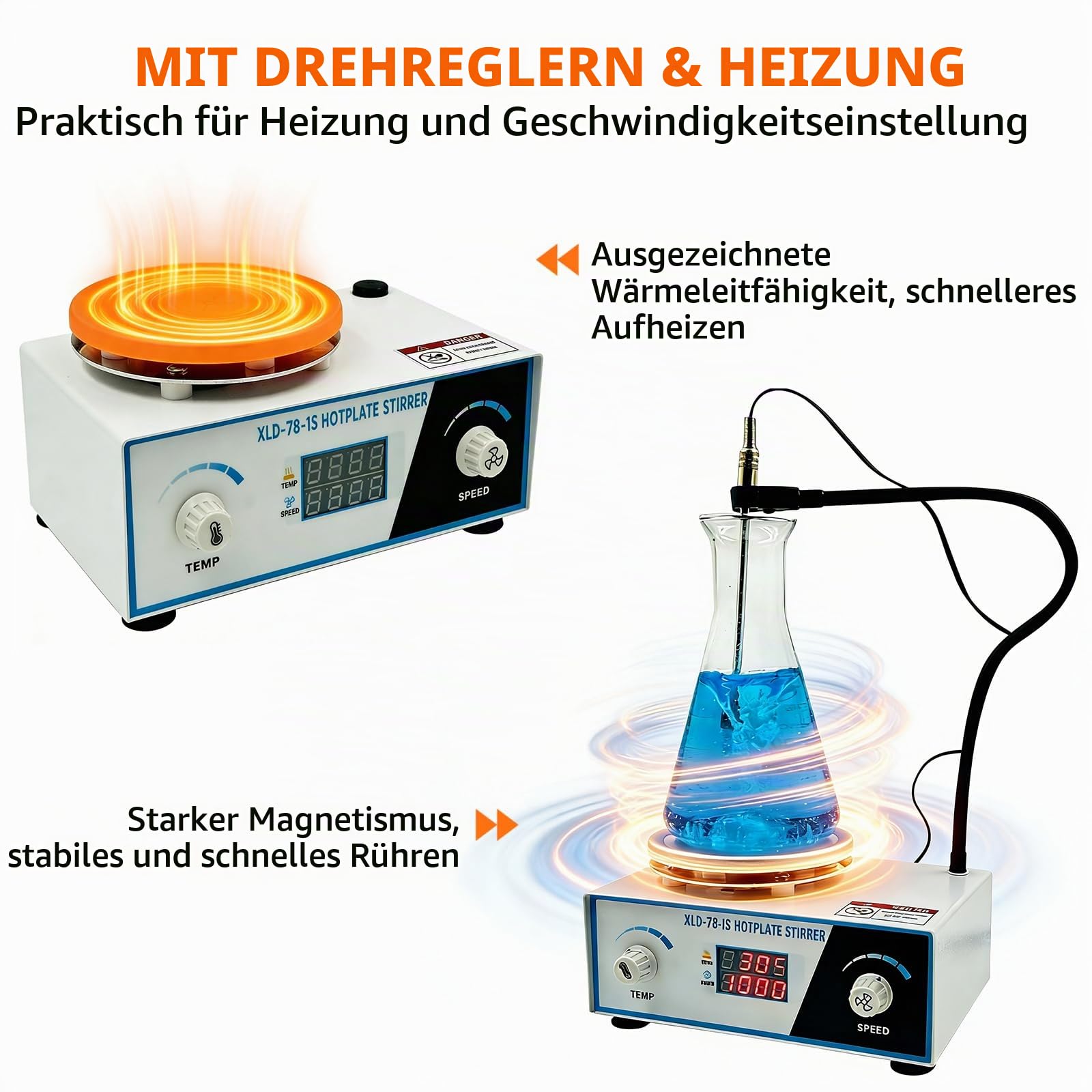 Magnetrührer Heizplatte, 700-2600 U/min, 2L Kapazität, 100℃, 180W | Magnetischer Mischer mit LED-Anzeige, Labor Magnetic Stirrer Mixer mit einstellbarem RPM-Taste, Stützständer, Rührstäben