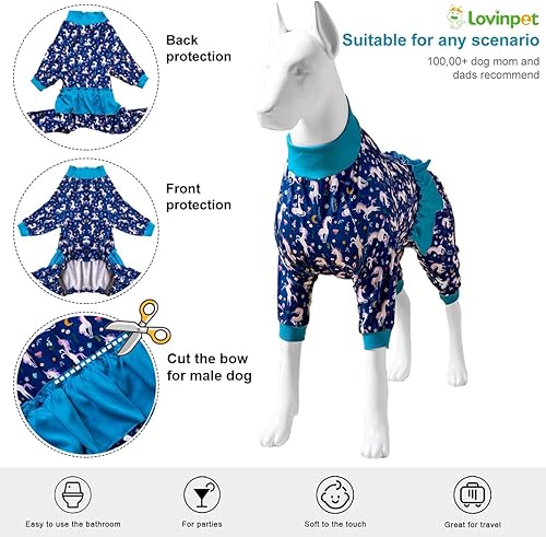 Miniatura 3 de LovinPet Pijama para perro de raza mediana  Camisa de unicornio para perro, mameluco de recuperación poscirugía, estampado de sirenas y unicornios