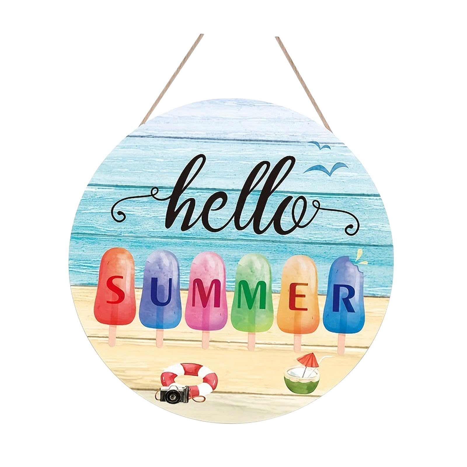 Décoration Murale Jardin et Maison Panneau Bienvenue d'Été Bois et Plage
