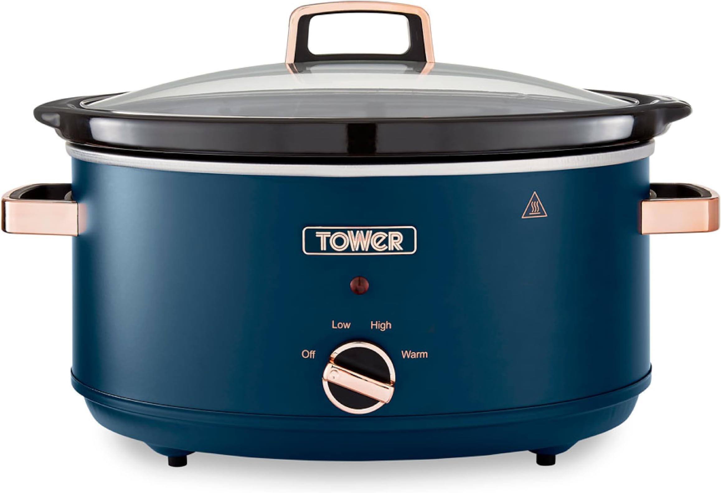 Tower T16043MNB Cavaletto 6.5 Litre Slow Cooker with 3 Heat Settings, Cool Touch Handles, Midnight Blue and Rose Gold