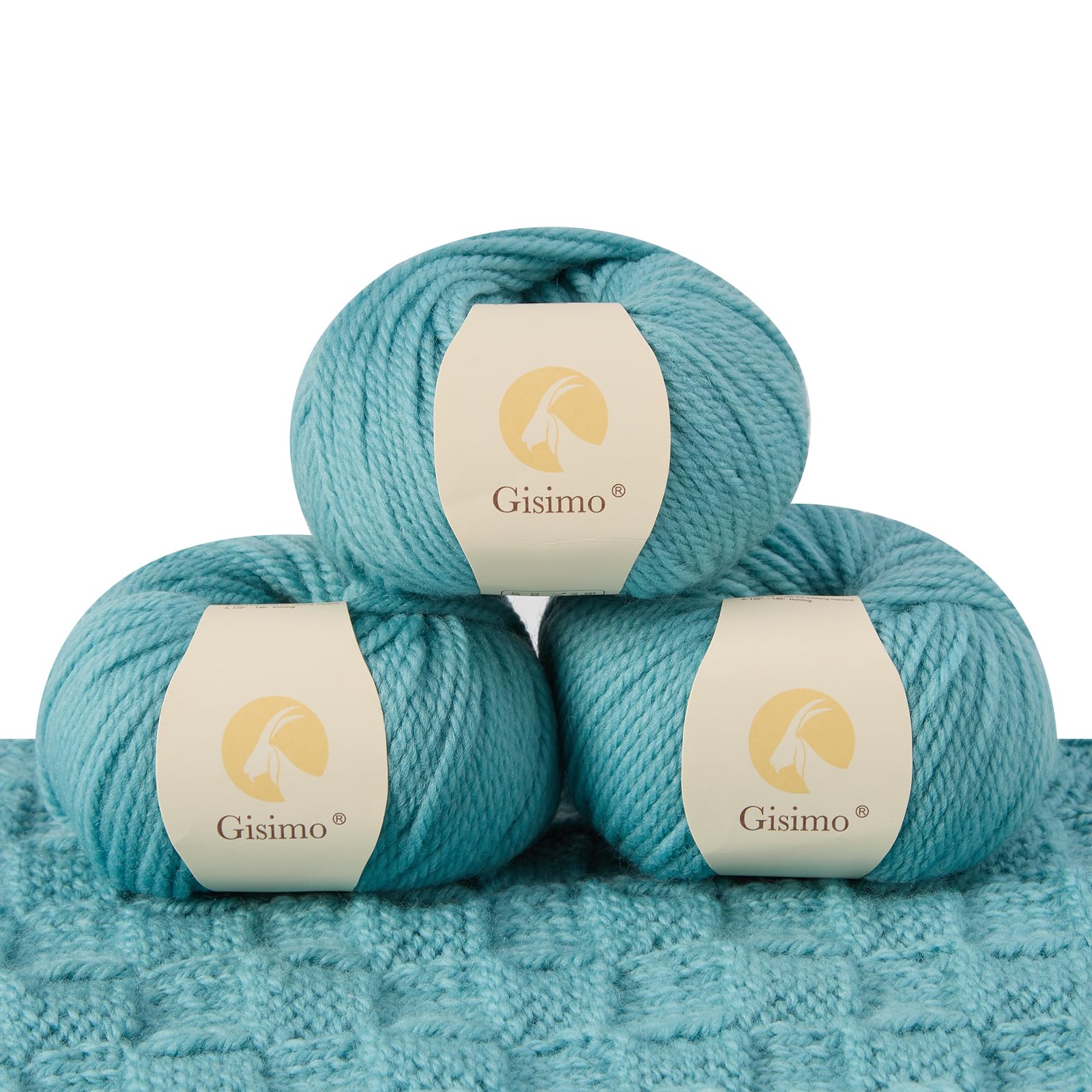 100% Merino Wool Yarn 3-Ply Luxurious and Soft Yarn for Hand Knitting &amp; Crocheting (Cyan,3Balls)