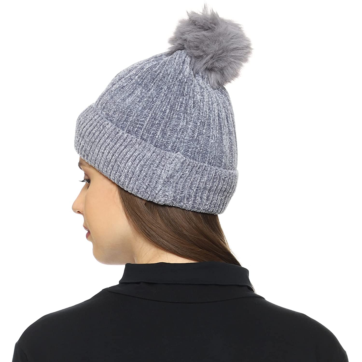 RR DESIGN Fashion Women Winter Soft Warm Snow Proof Pom Cap for Women Running Headwear (Grey) 1