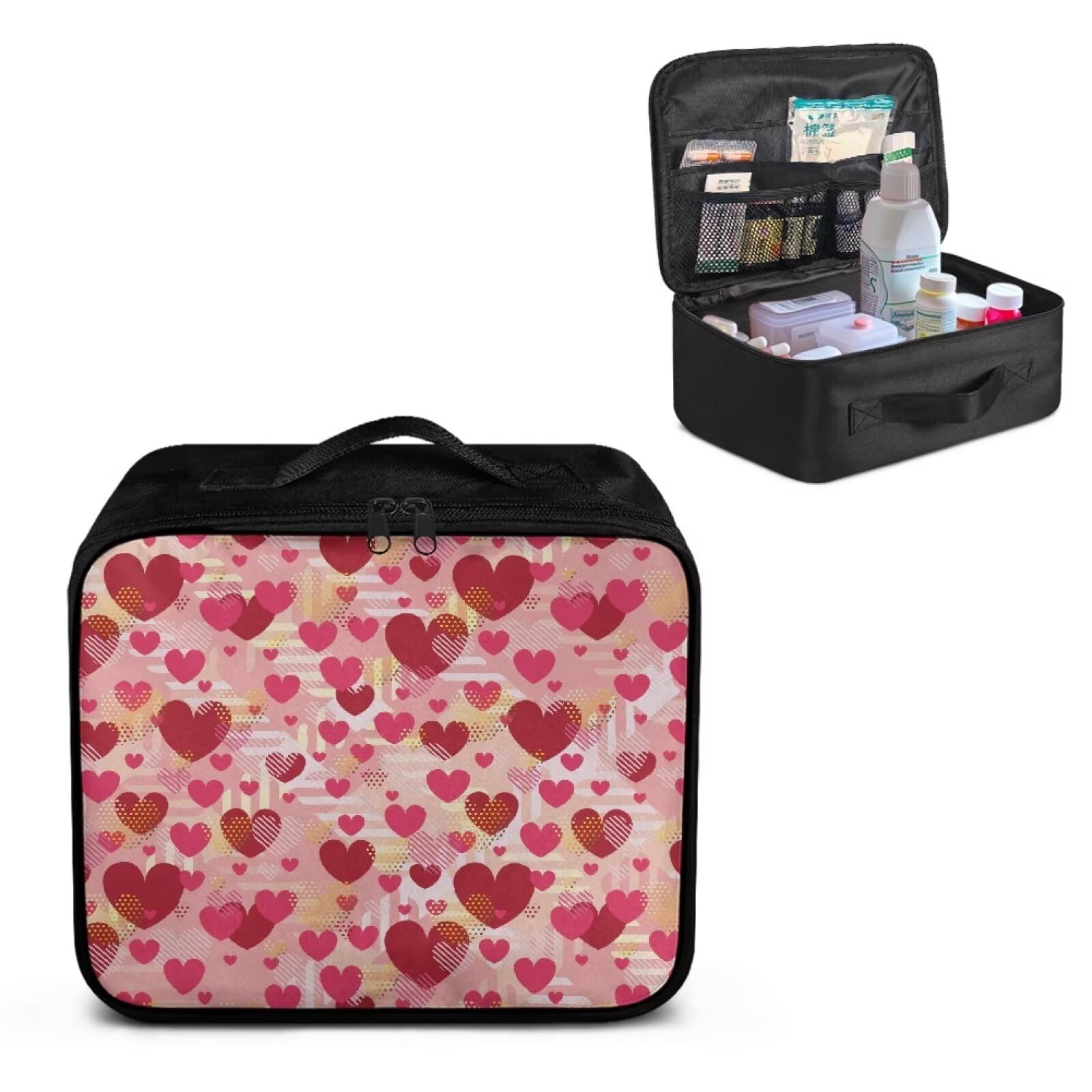 Uorisanigo Portable Empty First Aid Kit Bag Red Heart Travel Medicine Pouch Double Zippers Storage Medicine Emergency Bag for Car Home Office Kitchen Sport Outdoor Medical Kit