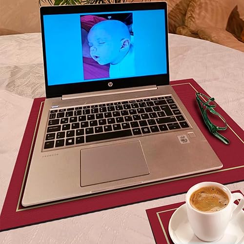 Miniatura 6 de Juego de 6 manteles individuales reversibles rojo/negro con posavasos – resistentes al calor y lavables