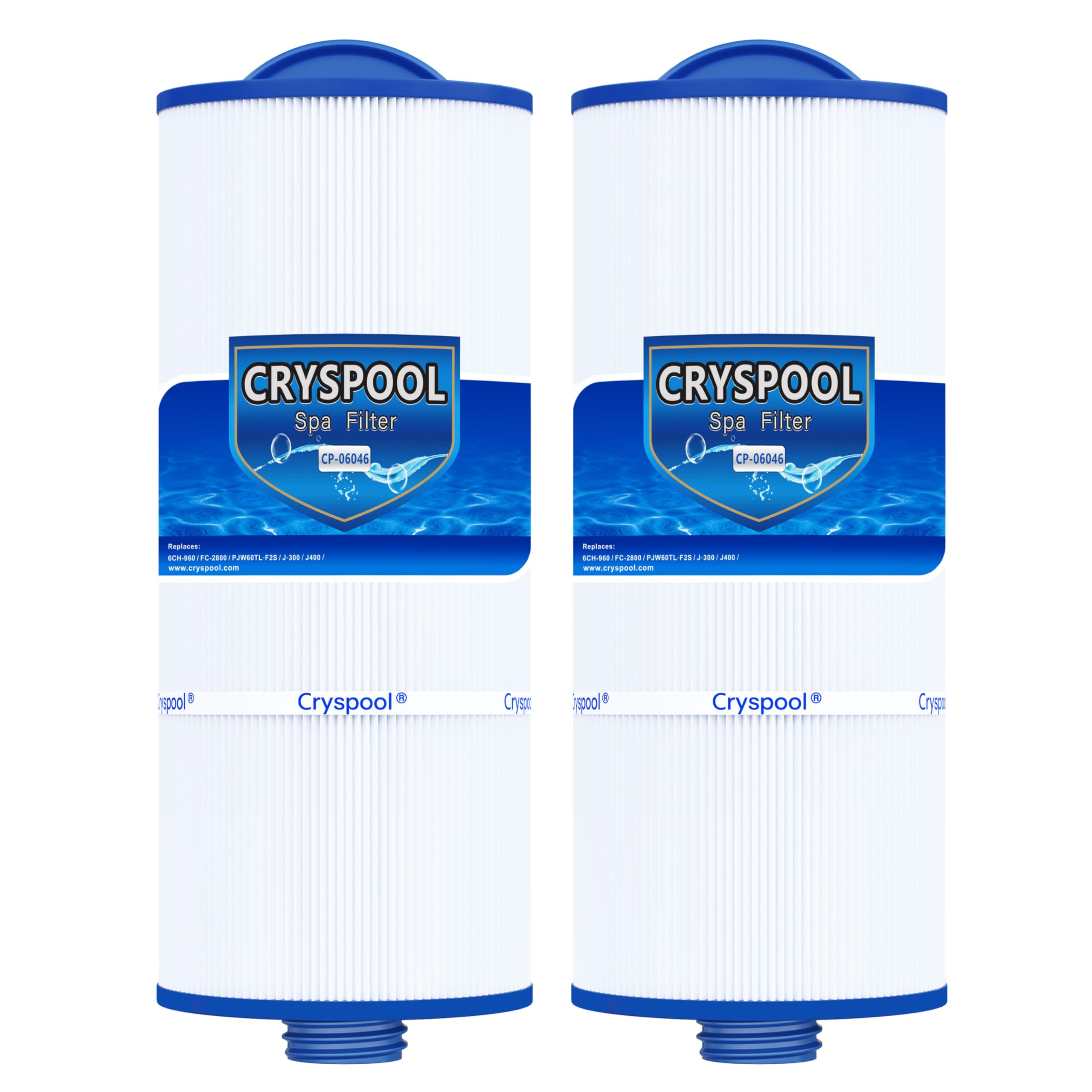 Cryspool® 06046 Filter Compatible with J-300, J400, 6CH-960, FC-2800, PJW60TL-F2S, 14081, 6540-383, Premium, Closed Handle(Not Removable Tops), 60 Sq. Ft Spa Filter Cartridge, 2 Pack