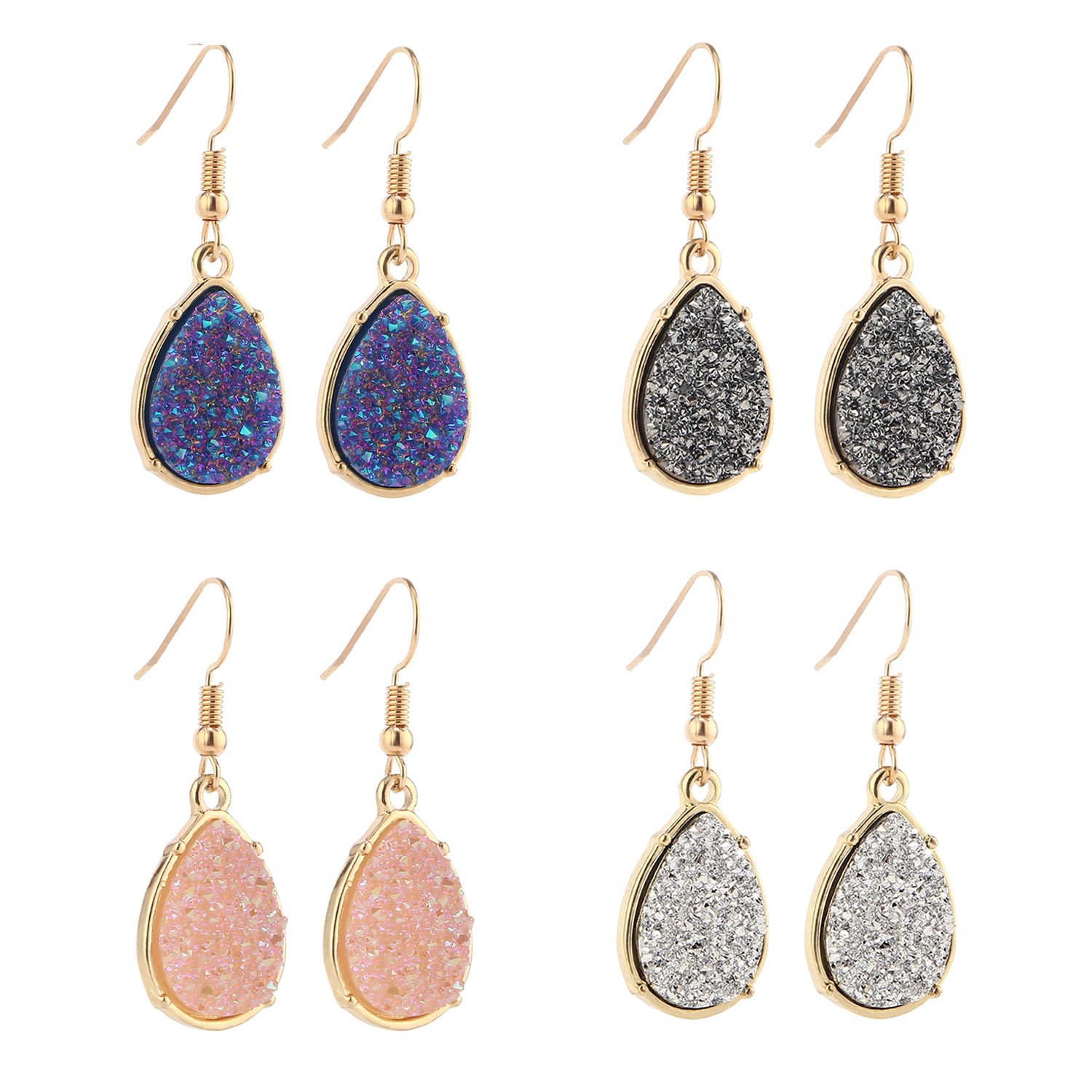 Chic Simulated Druzy Earrings Tear Drop Dangle Earrings