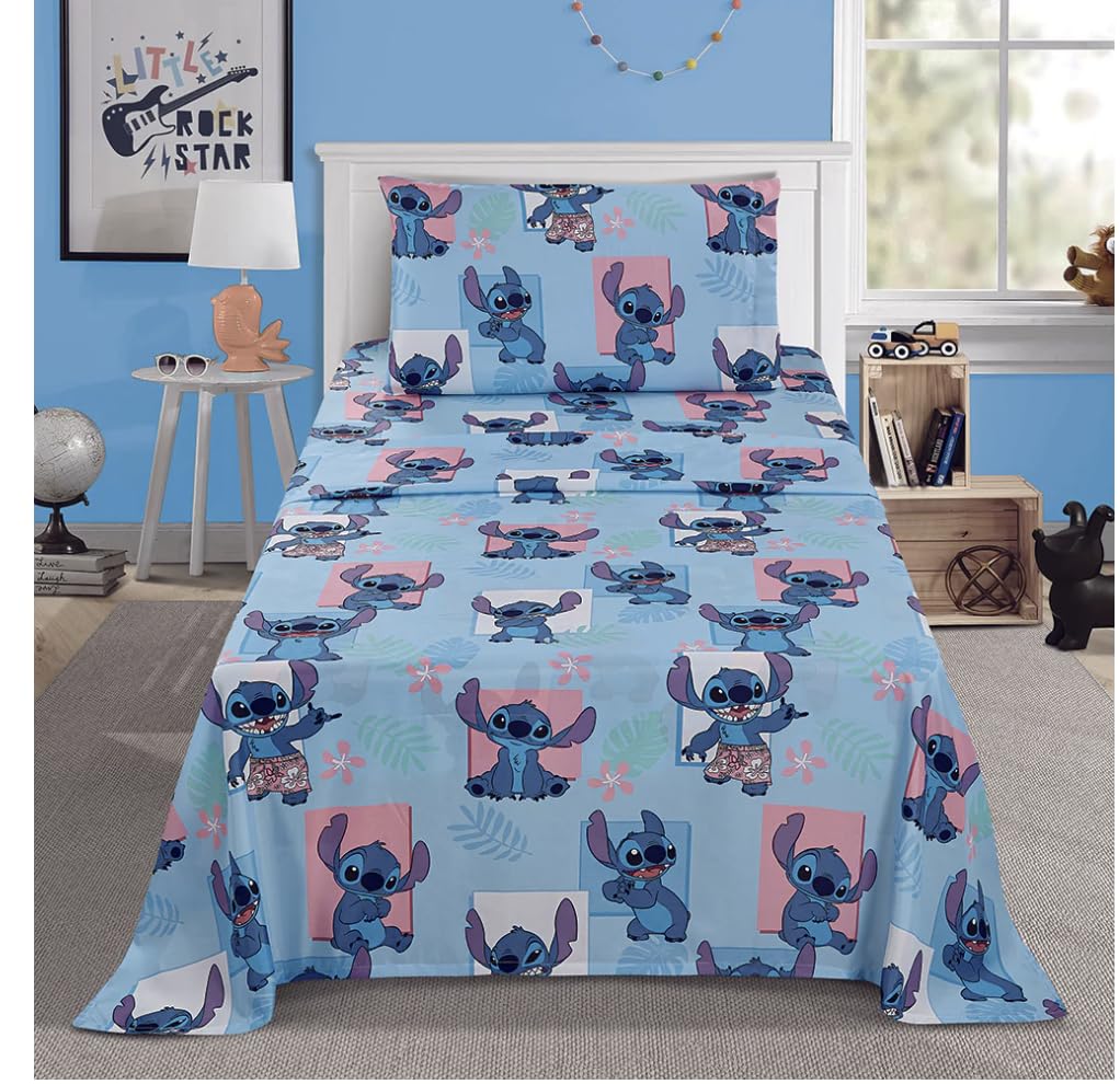 Jay Franco Twin Size Sheet Set 3 Pieces Kids Set (Lilo & Stitch), Pink, Black, JF14545
