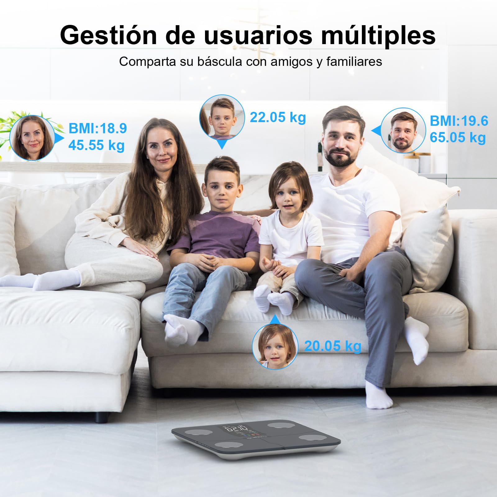 Báscula Grasa Corporal Báscula de Baño Digital, Balanza Bluetooth Inteligente con Análisis (pantalla grande)