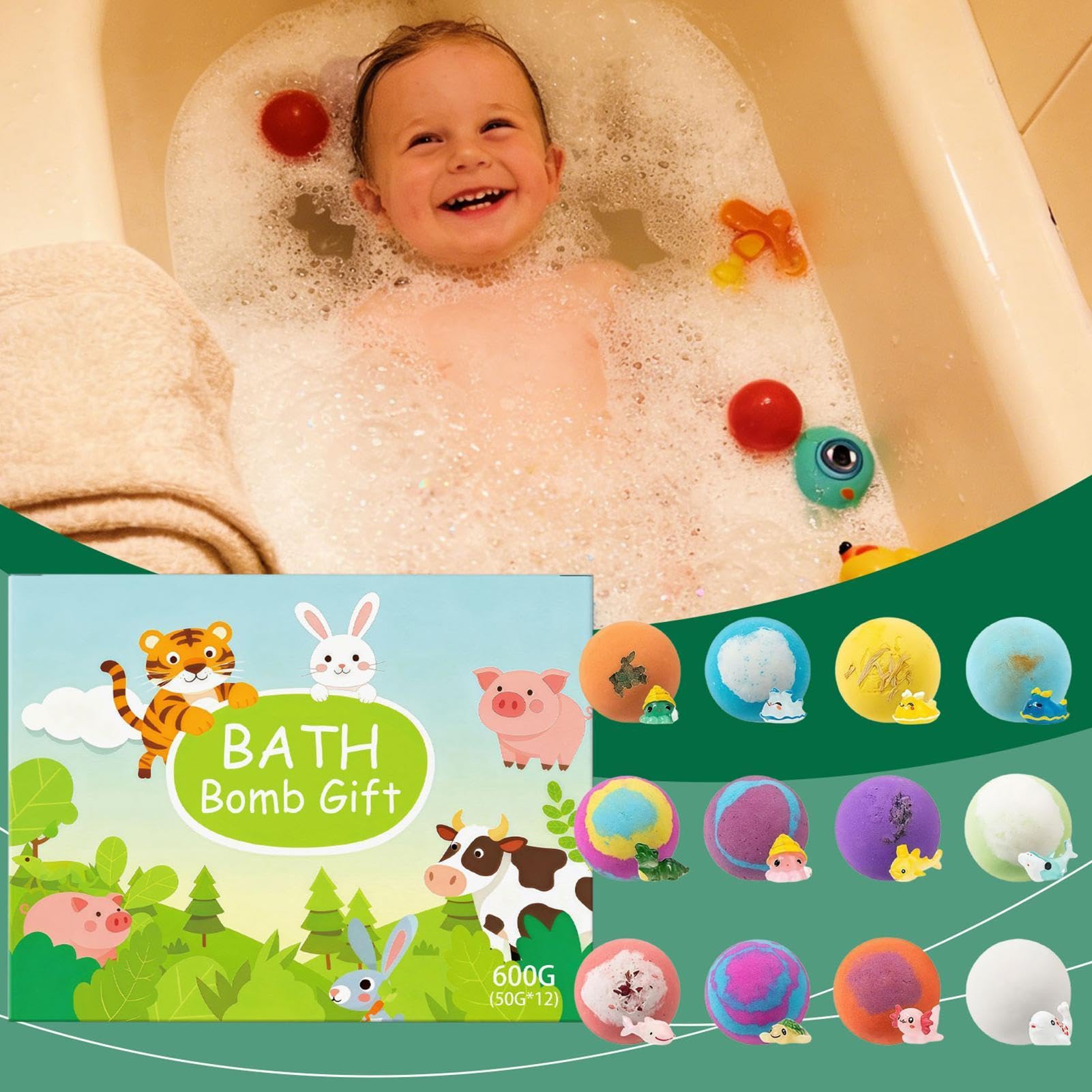 Musująca Sól do Kąpieli 12 Sztuk Orzeźwiający Peeling Do Ciała | Kule musujące z niespodzianką Dla Dzieci Chłopców Dziewczynek Spa Dom Łazienka Podróże Hotel