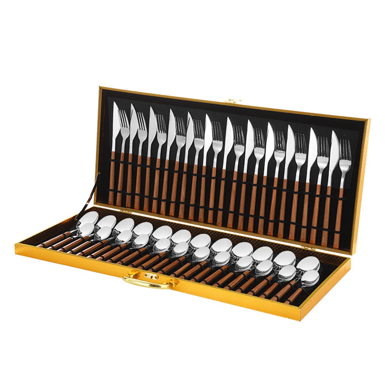 Juego De Cubiertos, Cubiertos con Mango De Madera para 12 Personas, Juego De Cubiertos con Paquete De Regalo, Diseño Pulido De Espejo, para Cocina Y Restaurante Apto para Lavavajillas,A (A)