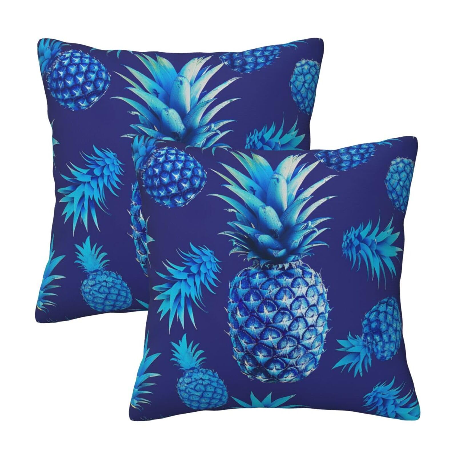 kkvhhyuo Blue pineapple Print Pillow Covers Set of 2, Square Decorative Cushion Covers with Hidden Zipper, Throw Pillow Cases for Living Room Sofa Bed Chair, 50x50 cm