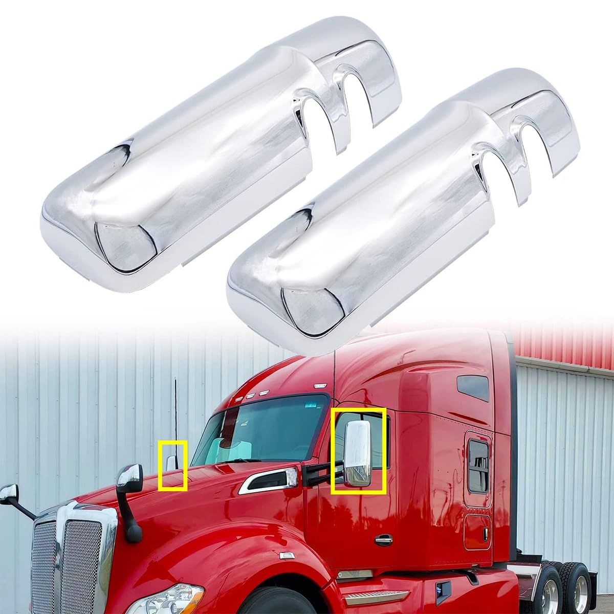 aostirmotor Chrome Door Mirror Covers Fit for Kenworth T680, A Pair Chrome Side Mirror Covers Fit for Kenworth T680 T880 W990 (Driver Side and Passenger Side)