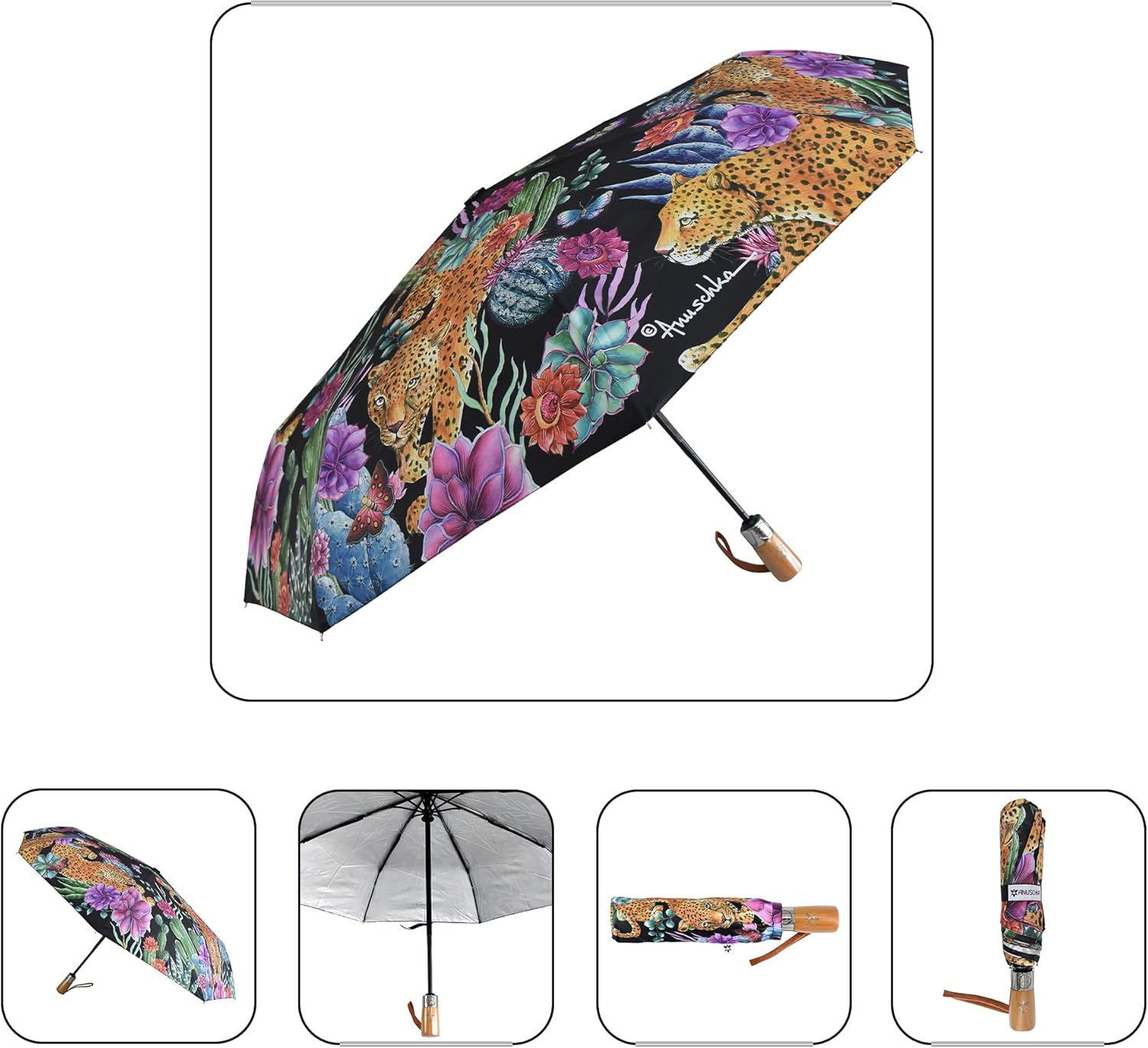 Anuschka Women's Original Printed Artwork Umbrella Auto Open/Close with UPF 50+ Sun Protection - Wild Desert