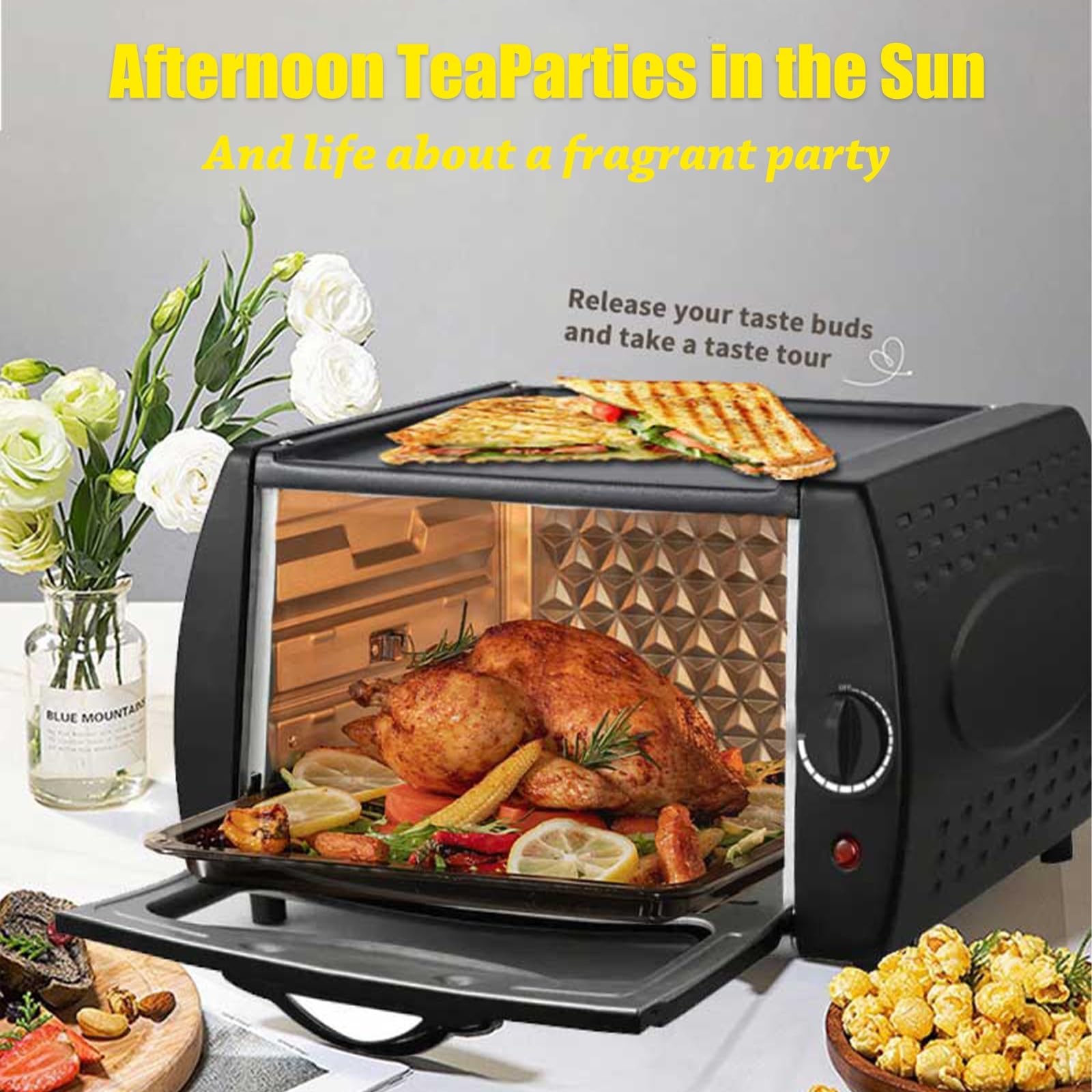 Horno eléctrico Tandoori, calefacción eficiente de 2100 W, revestimiento antiadherente para una fácil limpieza, doble cocción de pizza, puerta de vidrio resistente al calor