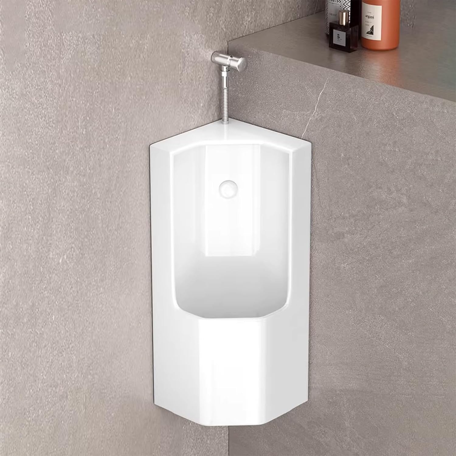 Urinal potties Triangular Corner Urinal, Space Saving Wall Mount Urinals for Men Spill Proof, Home Ceramic for Seniors/Adults/Children - Manual Flush