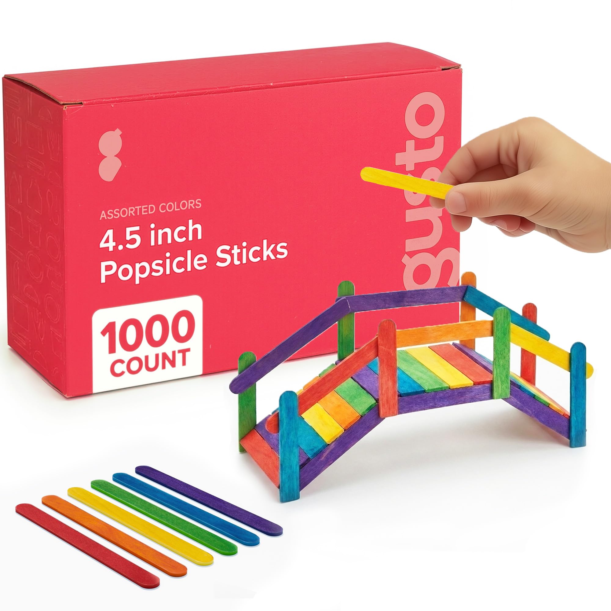 Gusto [1000 Count] 4.5 Inch Colored Popsicle Sticks for Crafts - Multi-Purpose Wooden Sticks for ICES, Ice Cream, and More (Formerly Comfy Package)