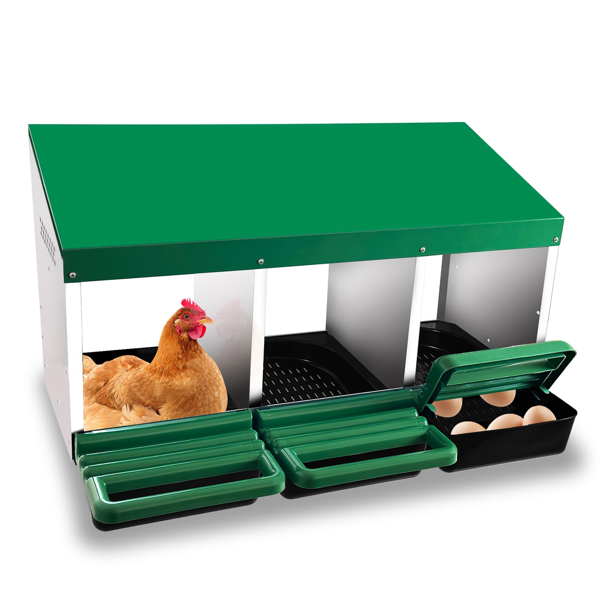 Chicken Nesting Box, 3 Compartments Chickens Egg Laying Nest Boxes for Hens Green
