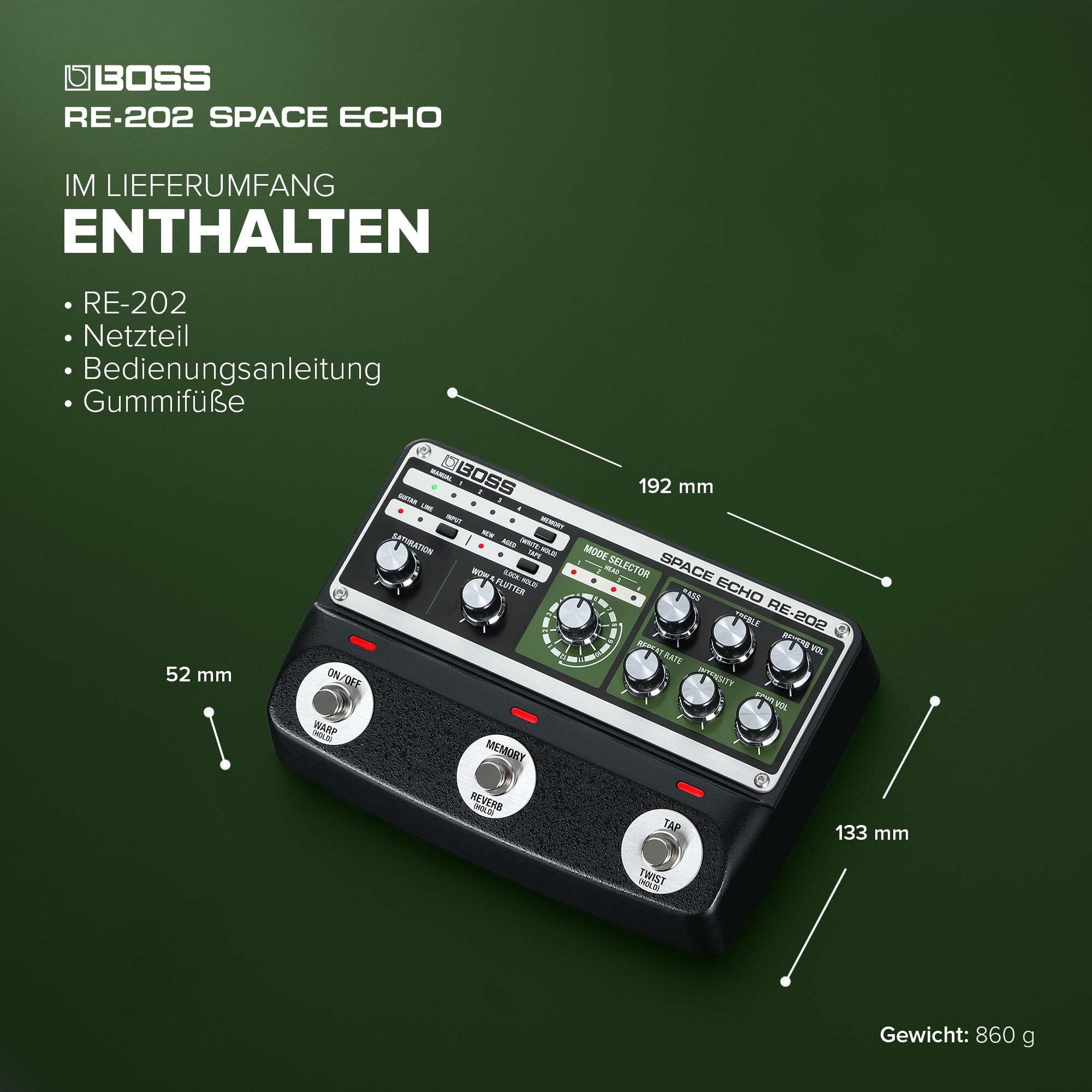 BOSS RE-202 Space Echo Tape Echo Delay Reverb Effektpedal Stereobetrieb Federhall Wow & Flutter