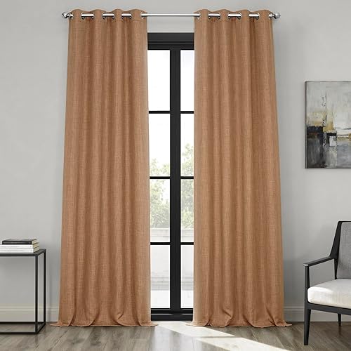 HPD Half Price Drapes - Grommet Faux Linen Curtains for Living Room (1 Panel) - 50W X 96L - Textured Room Darkening Curtains for Bedroom 96 Inches Long - Drapes for Home Decor, Butterscotch
