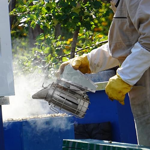 Miniatura 7 de Ahumador de colmena de abeja de acero inoxidable con escudo de calor abeja, suministros de apicultura