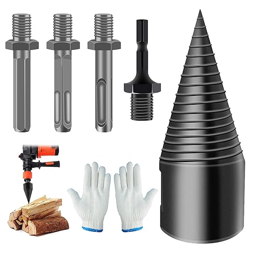 6-tlg. Holzspalter Set Mit Kegelbohrer | Für Camping & Outdoor | 4 Verschiedene Griffe Inklusive