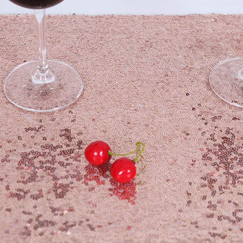 BalsaCircle Sequin Rectangular Rose Gold Sequin Tablecloth 60-Inch by 102-Inch