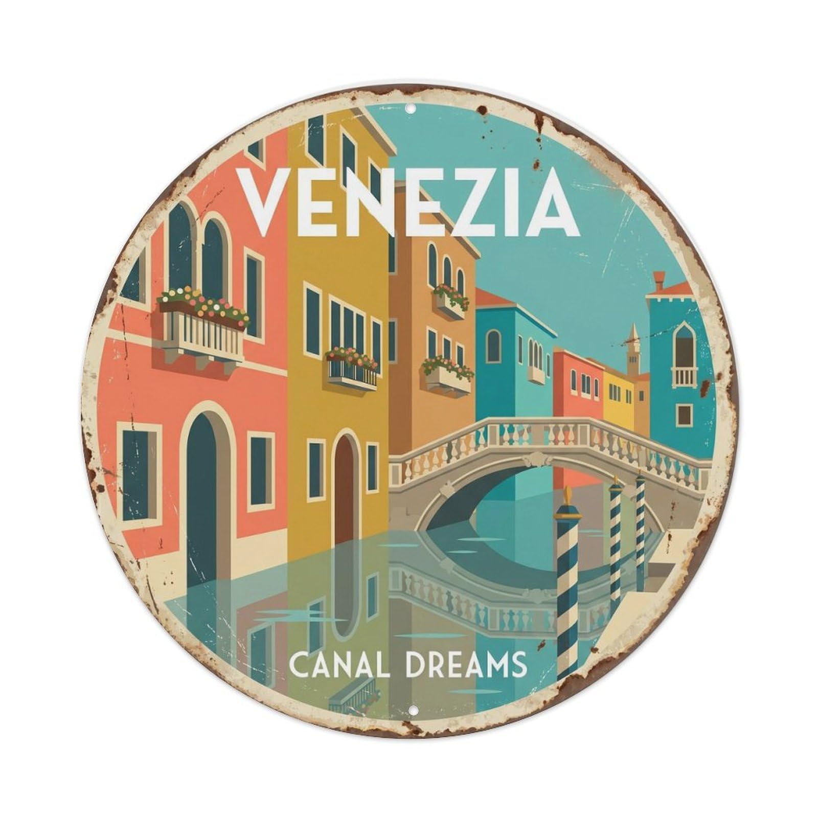 Vintage Travel Venetian Canal Italy Metal Tin Sign