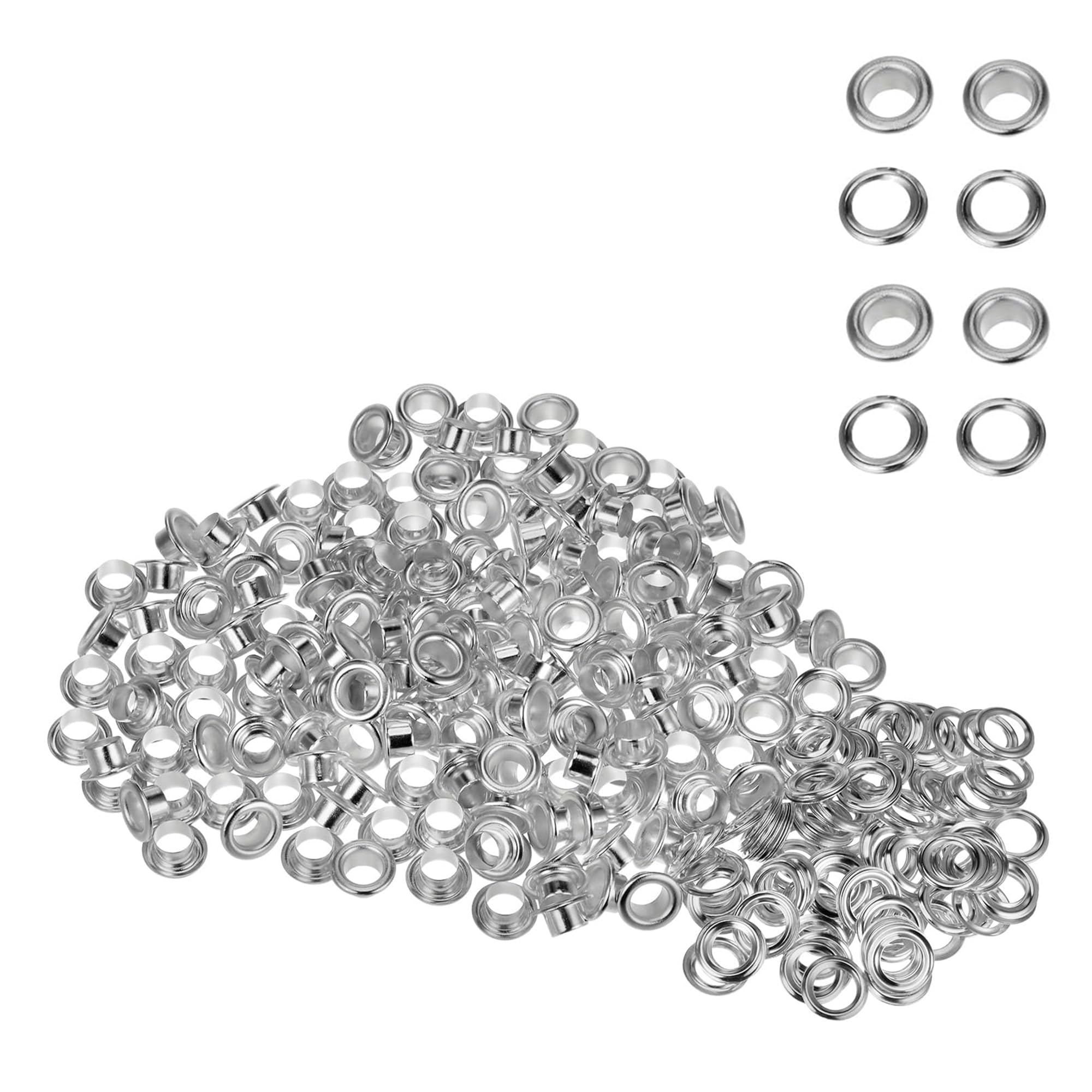 WedDecor 8mm Silver Brass Eyelets Grommets with Washers for Clothing, Baby Dolls, Sewing, Bags, Scrapbook, Leather Work, DIY Projects and Rust Proof, 100pcs
