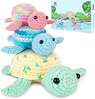 Crochetta Beginner Crochet Kit: 3-Pack Turtle Animals with 40% Extra Yarn, Video Tutorials & Complete Supplies