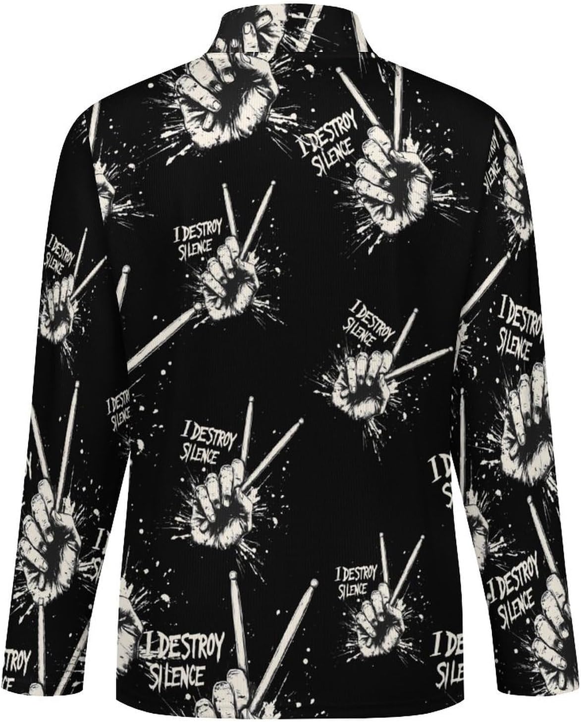 Drummer Drumsticks Drum Drumming Lovers Casual Polo Shirts for Men Zipped Golf Long Sleeve Sports Outdoor Top