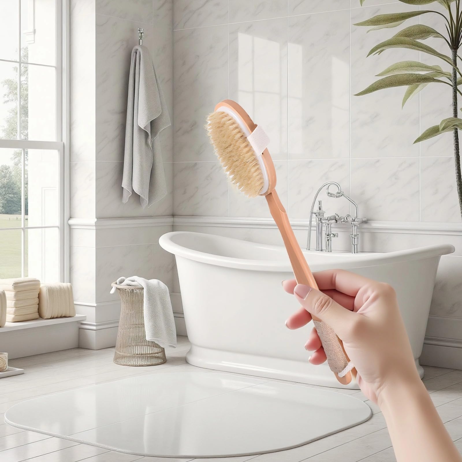 5 Stk. Körperbürsten-Set, Trockenbürsten mit langem Griff, Naturborsten, Peeling-Set für Cellulite und Durchblutung, inklusive Gesichtsreiniger