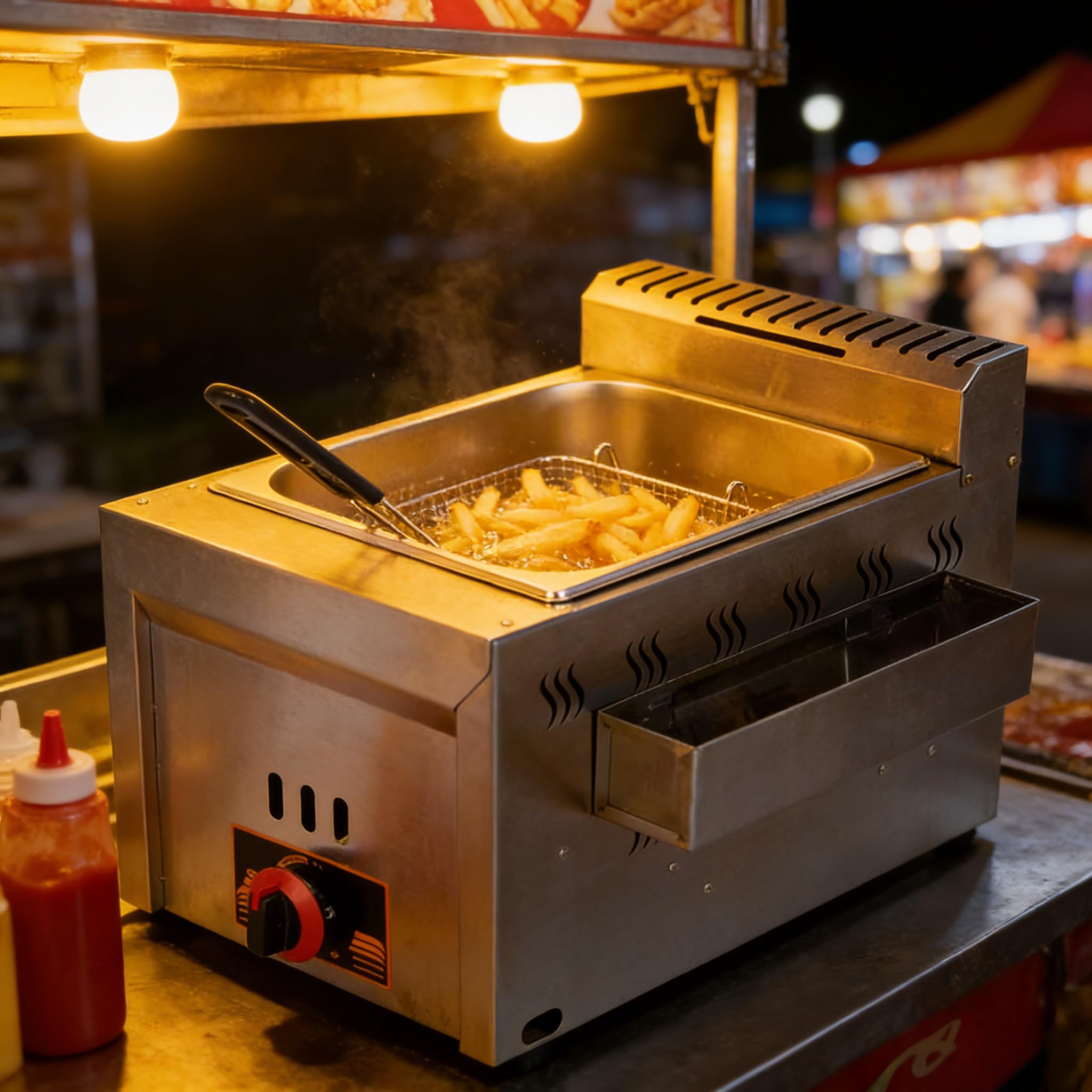 Friteuse à gaz professionnelle, friteuse à huile 8 l, acier inoxydable de qualité alimentaire, panier et couvercle en maille métallique renforcée, panier amovible, pour cuisines commerciales et